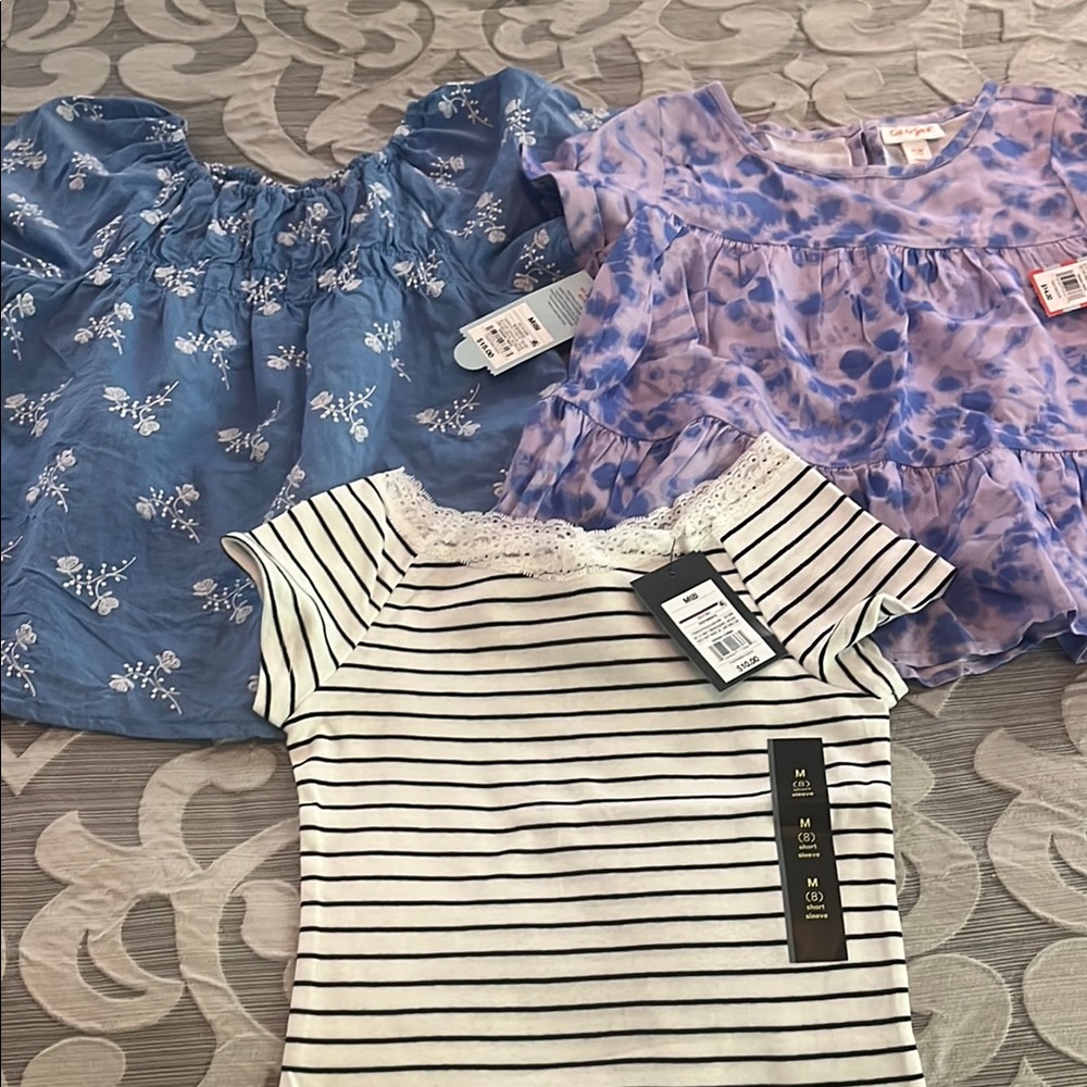 Blue and Purple Floral Tops with Striped Tee